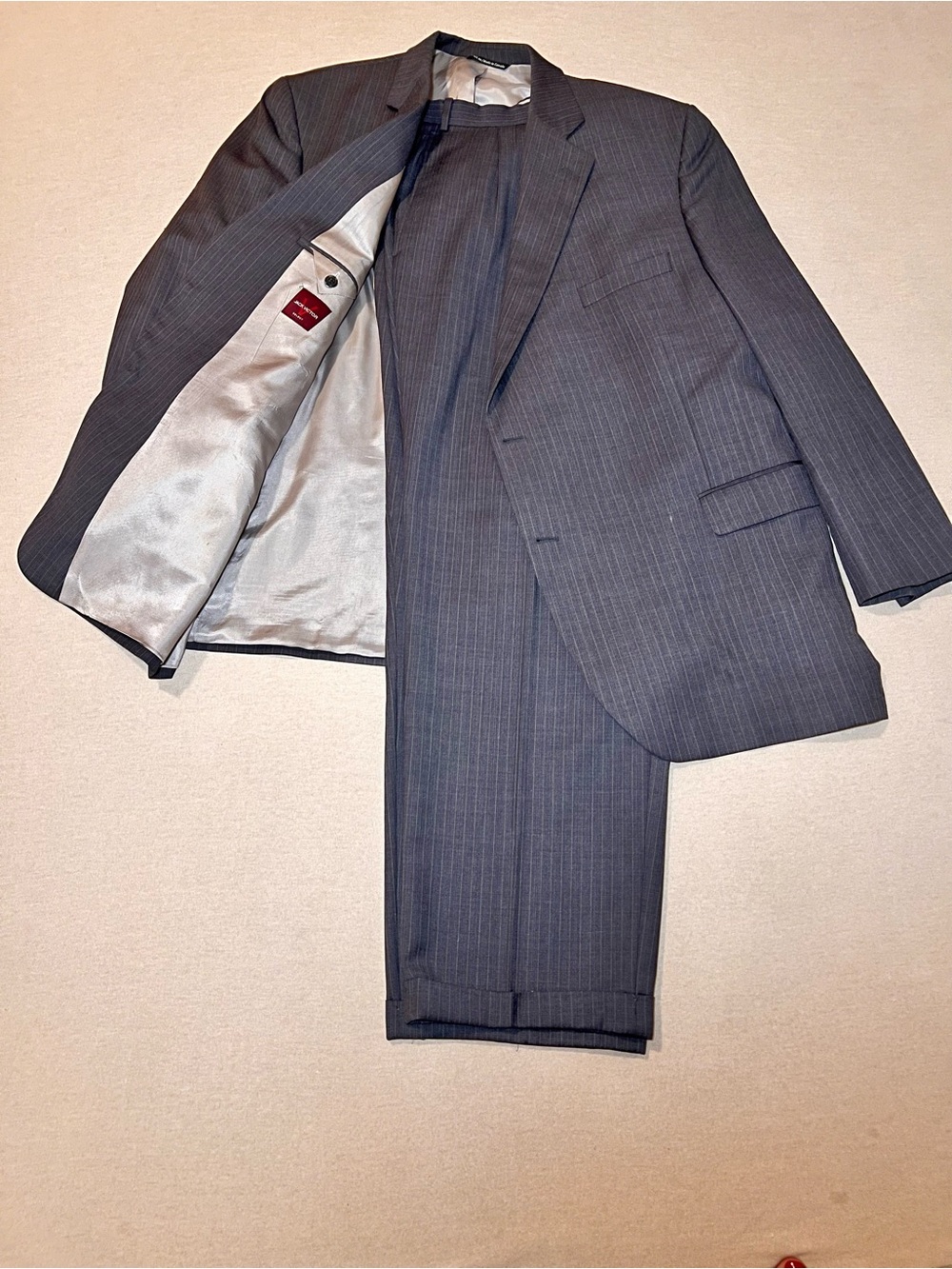 Vintage Jack Victor Gray Pinstripe Suit 52L 47W